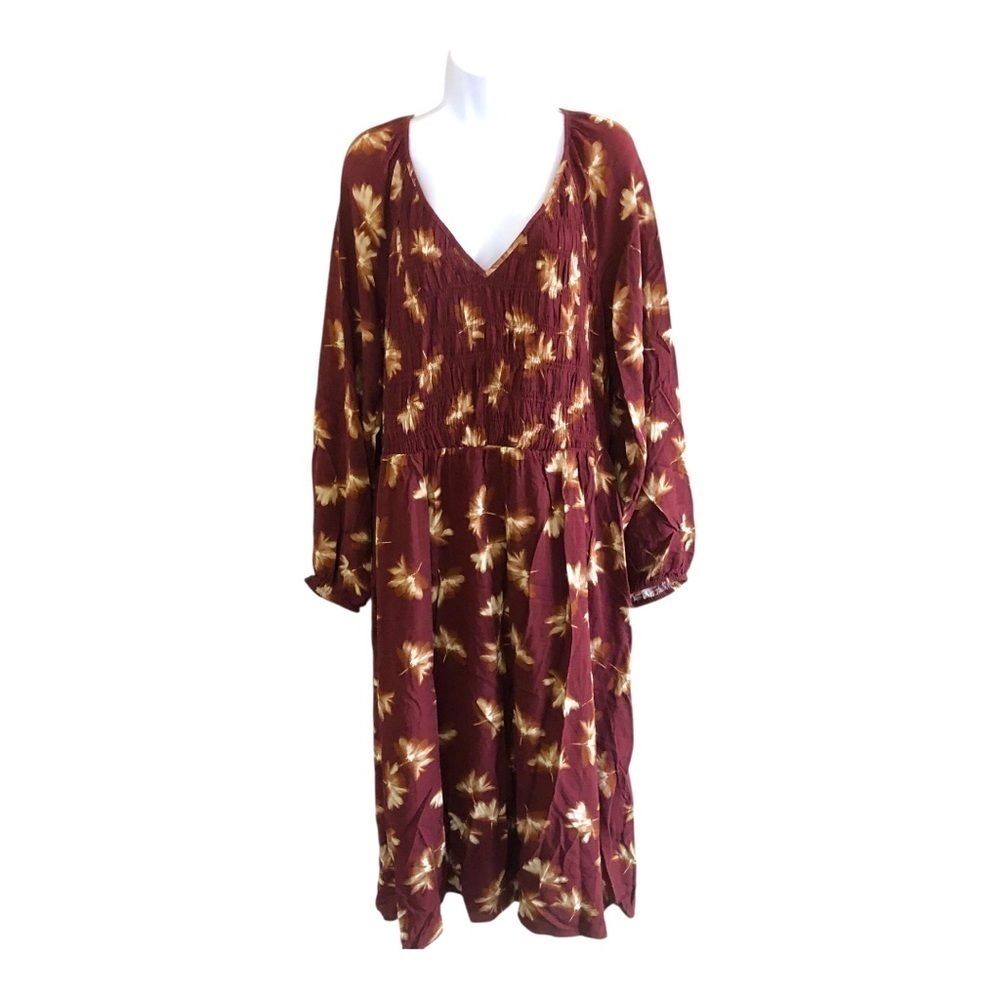 Ava & Viv Smocked Prairie Balloon Long Sleeve Midi Bodice Floral Dress Size XL
